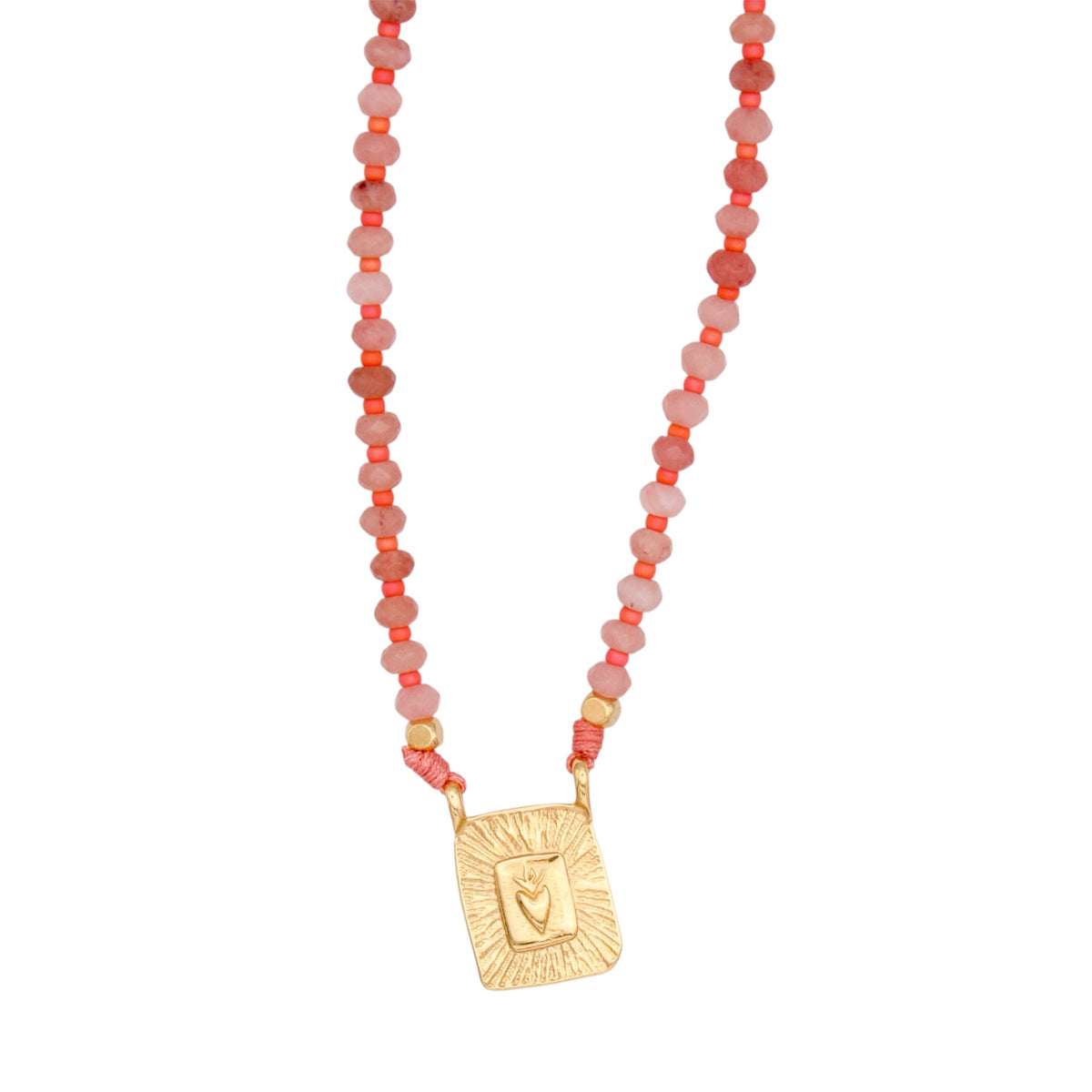 SACRED HEART mineral bead necklace with gold pated pendant