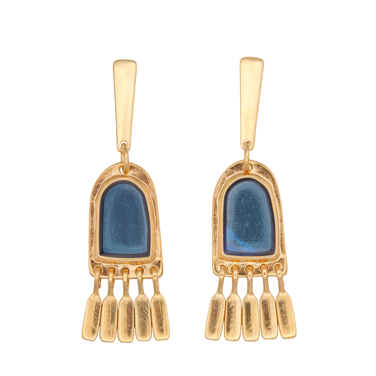 LUOHU Blue and Gold Geometric Drop Earrings