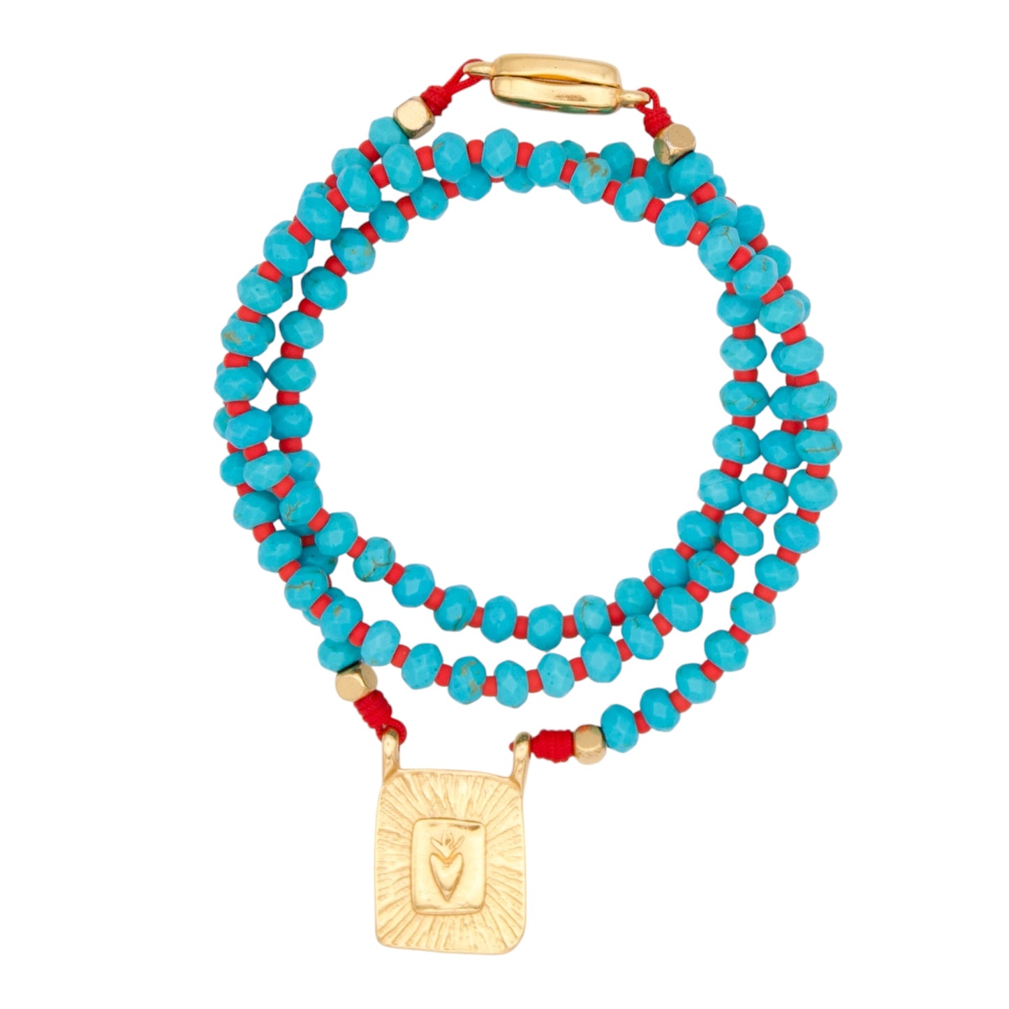 SACRED HEART mineral bead necklace with gold pated pendant