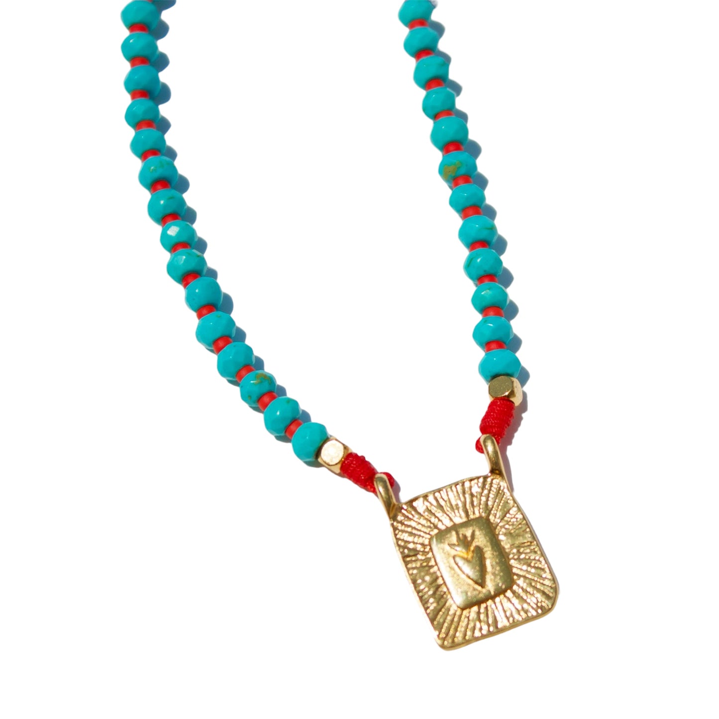 SACRED HEART mineral bead necklace with gold pated pendant
