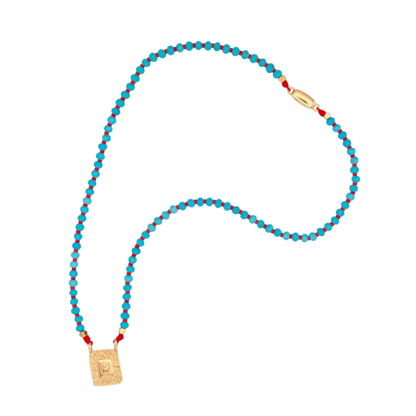 SACRED HEART mineral bead necklace with gold pated pendant