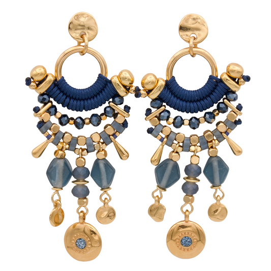 UKUMARI Blue and Gold Statement Earrings with Evil Eye Charm